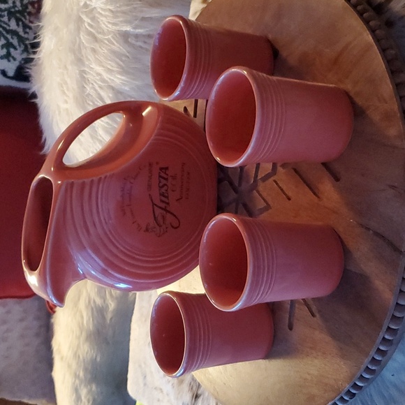Fiestaware Persimmon Permotional Set "1996"Water Pitcher and Tumblers - Picture 8 of 10